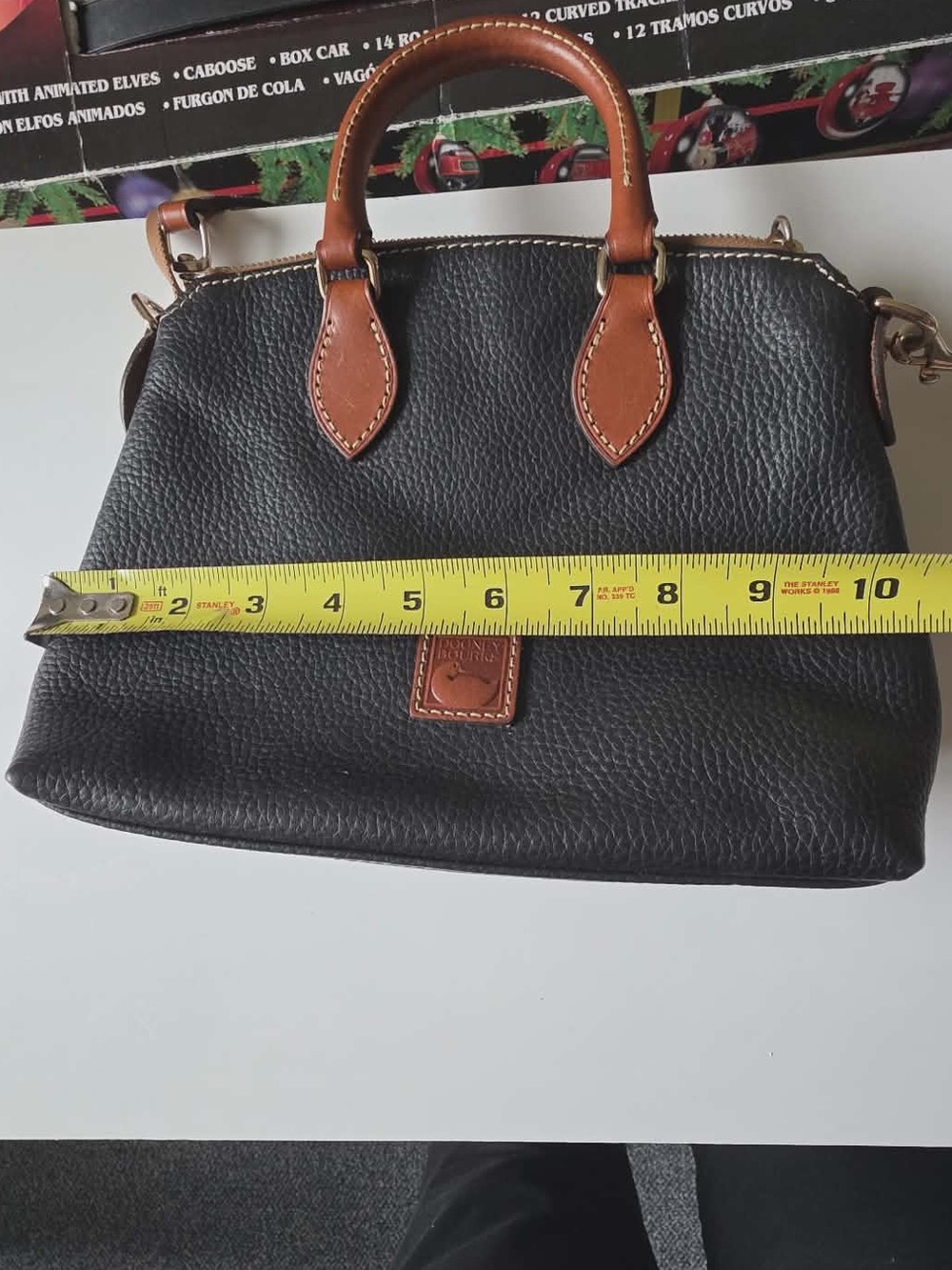Dooney & Bourke Black Pebbled Leather Satchel with Tan Trim - Picture 10 of 13